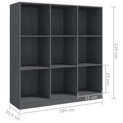 vidaXL szürke tömör fenyőfa könyvszekrény/térelválasztó 104x33,5x110cm