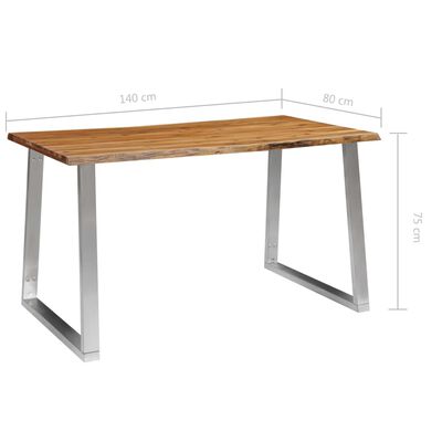 vidaXL tömör akácfa és rozsdamentes acél étkezőasztal 140 x 80 x 75 cm