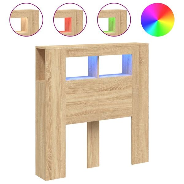 vidaXL sonoma tölgy színű szerelt fa LED-es fejtámla 100x18,5x103,5 cm