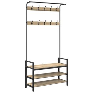 vidaXL Kab&aacute;thorog polcokkal Sonoma t&ouml;lgy 95 x 34 x 184 cm Faanyag