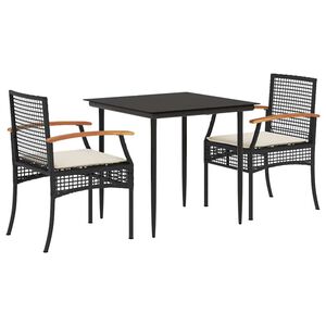 vidaXL 3 r&eacute;szes fekete polyrattan kerti &eacute;tkezőgarnit&uacute;ra p&aacute;rn&aacute;kkal