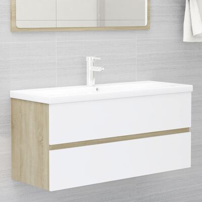 vidaXL fehér-sonoma színű forgácslap fürdőszobai bútorszett