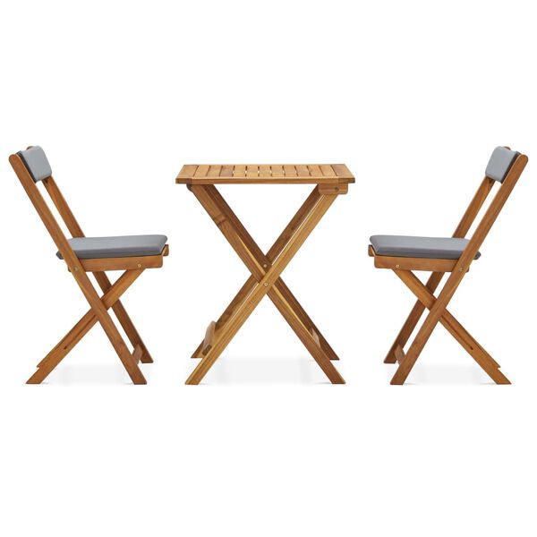 vidaXL 3 darabos összecsukható tömör akácfa bisztrószett párnákkal