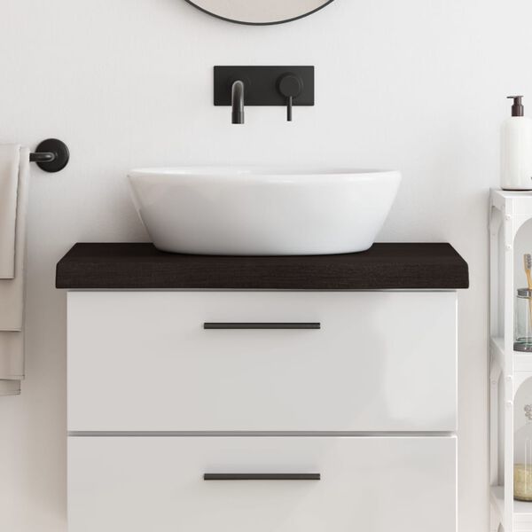 vidaXL s&ouml;t&eacute;tbarna kezelt t&ouml;m&ouml;r fa f&uuml;rdőszobai pult 80x30x(2-6) cm