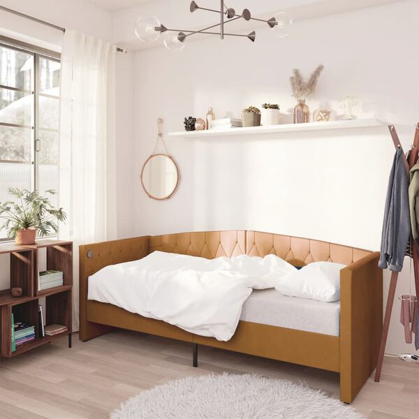 vidaXL barna USB-s sz&ouml;vetbor&iacute;t&aacute;s&uacute; d&iacute;v&aacute;ny matraccal 90 x 200 cm