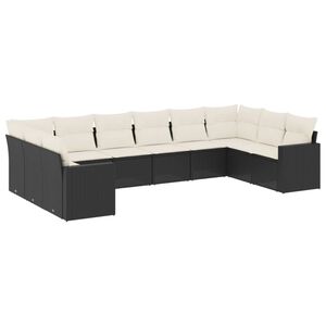 vidaXL 10 r&eacute;szes fekete polyrattan kerti &uuml;lőgarnit&uacute;ra p&aacute;rn&aacute;kkal