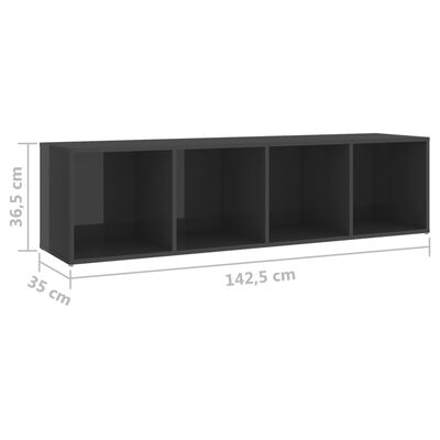 vidaXL 2 db magasfényű szürke forgácslap TV-szekrény 142,5x35x36,5 cm