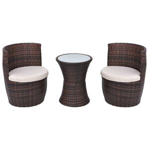 vidaXL 3 darabos barna polyrattan bisztr&oacute;szett p&aacute;rn&aacute;kkal