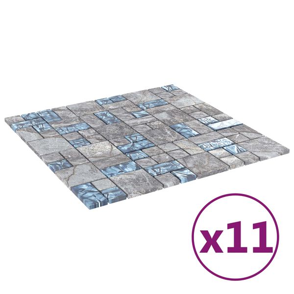 vidaXL Mozaik csempe 11 pcs Sz&uuml;rke &eacute;s K&eacute;k 50 x 50 cm &Uuml;veg