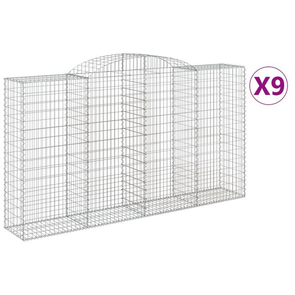 vidaXL 9 db &iacute;ves horganyzott vas gabion kos&aacute;r 300x50x160/180 cm