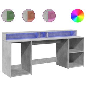 vidaXL betonsz&uuml;rke szerelt fa &iacute;r&oacute;asztal LED-vil&aacute;g&iacute;t&aacute;ssal 200x55x91 cm