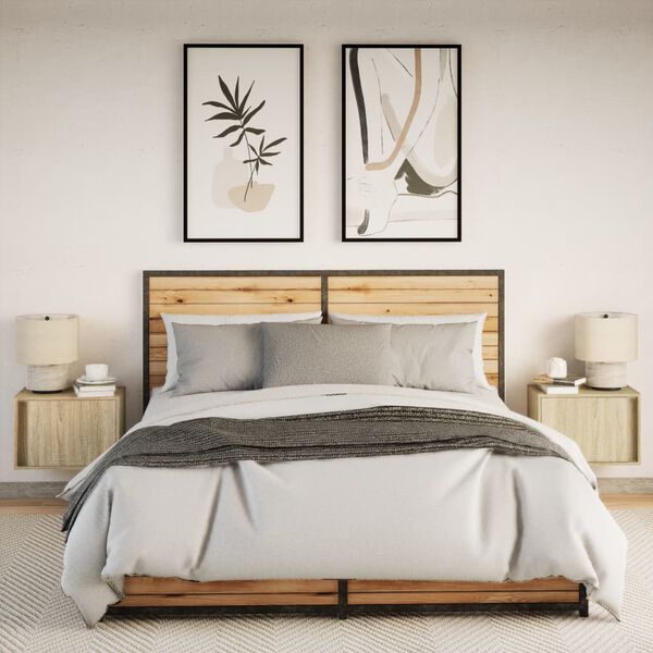 vidaXL 2 db sonoma t&ouml;lgy sz&iacute;nű fali &eacute;jjeliszekr&eacute;ny LED-vil&aacute;g&iacute;t&aacute;ssal