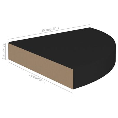 vidaXL 2 db fekete MDF lebegő sarokpolc 25 x 25 x 3,8 cm