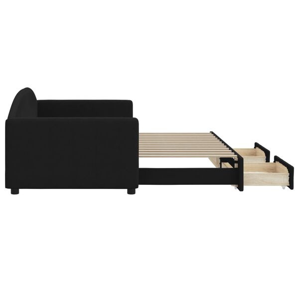 vidaXL fekete kihúzható szövet heverő fiókokkal 90 x 200 cm