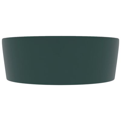 vidaXL matt sötétzöld luxus kerámia mosdókagyló túlfolyóval 36x13 cm