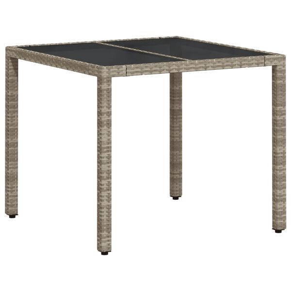 vidaXL világosszürke polyrattan üveglapos kerti asztal 90 x 90 x 75 cm