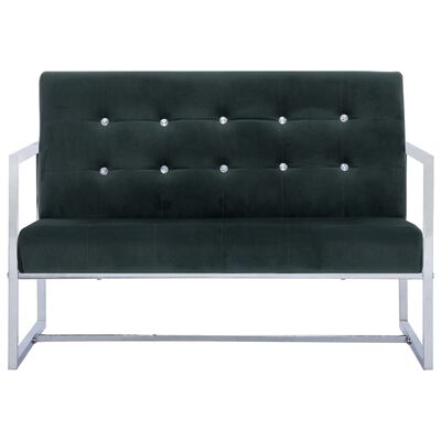 vidaXL kétszemélyes sötétzöld króm és bársony karfás kanapé