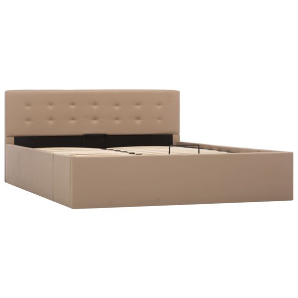 vidaXL k&aacute;v&eacute;sz&iacute;nű műbőr &aacute;gykeret hidraulikus &aacute;gyneműtart&oacute;val 140x200 cm