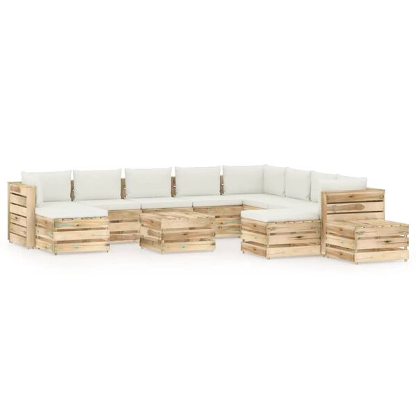 vidaXL 12 r&eacute;szes z&ouml;ld impregn&aacute;lt fa kerti t&aacute;rsalg&oacute; p&aacute;rn&aacute;kkal