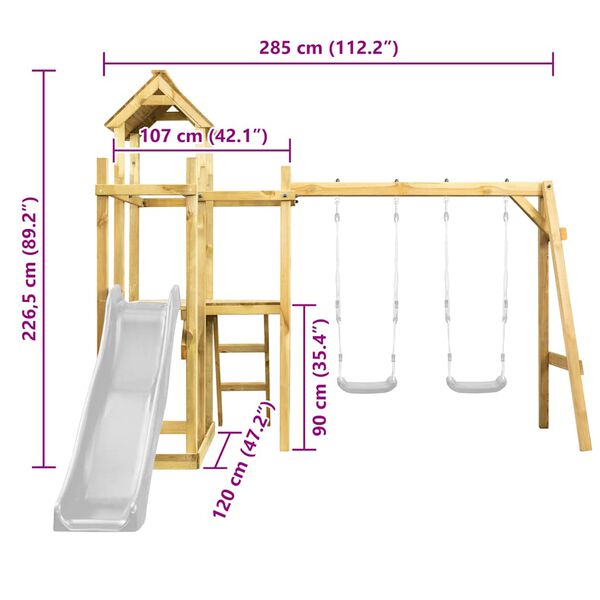 vidaXL impregn&aacute;lt fenyőfa j&aacute;tsz&oacute;torony 285 x 120 x 226,5 cm