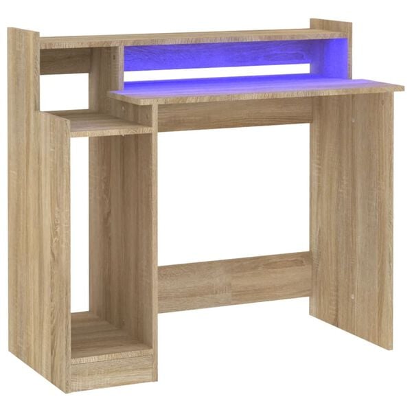vidaXL sonoma tölgy színű szerelt fa íróasztal LED-ekkel 97x45x90 cm
