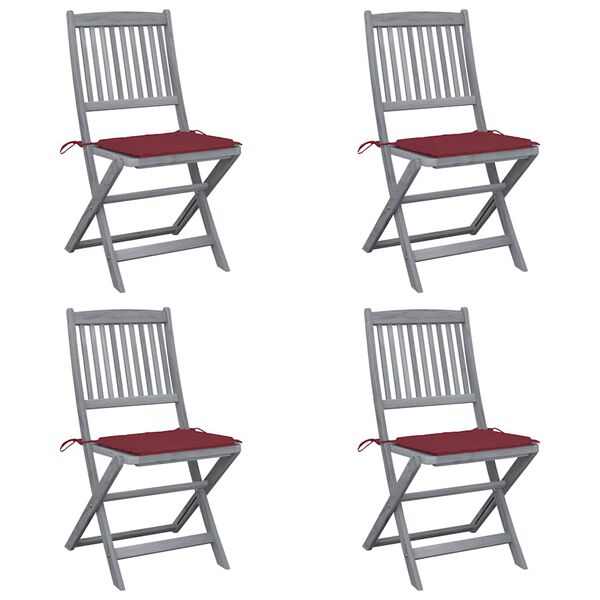 vidaXL 4 db összecsukható tömör akácfa kültéri szék párnával