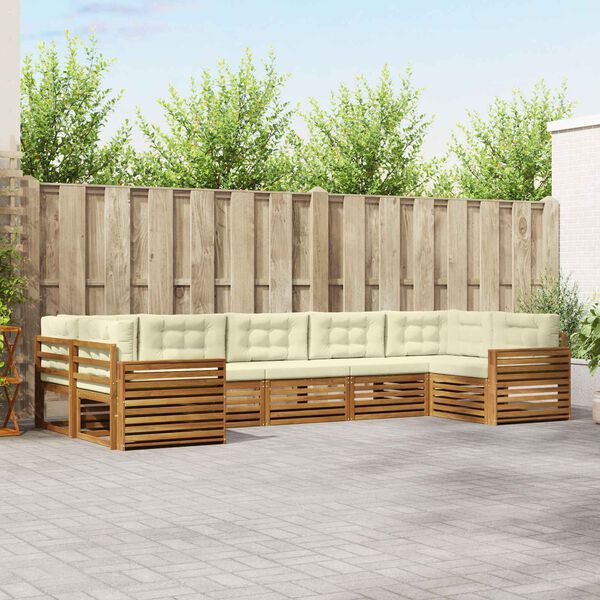 vidaXL K&uuml;lt&eacute;ri kanap&eacute; szett p&aacute;rn&aacute;val 7 pcs Term&eacute;szetes &eacute;s kr&eacute;msz&iacute;nű