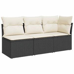 vidaXL fekete 3 szem&eacute;lyes polyrattan kerti kanap&eacute; p&aacute;rn&aacute;kkal