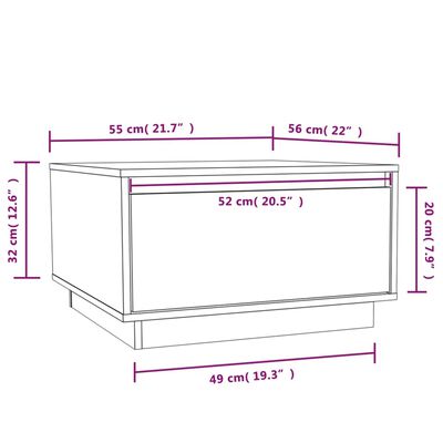 vidaXL szürke tömör fenyőfa dohányzóasztal 55 x 56 x 32 cm