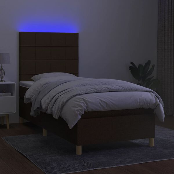 vidaXL barna sz&ouml;vet rug&oacute;s &eacute;s LED-es &aacute;gy matraccal 90x190 cm