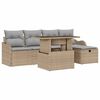 vidaXL Kerti Kanap&eacute; Szett p&aacute;rn&aacute;val t&aacute;rol&oacute;val 6 pcs B&eacute;zs Poli rattan