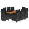 vidaXL 9 r&eacute;szes fekete polyrattan kerti &eacute;tkezőgarnit&uacute;ra p&aacute;rn&aacute;kkal