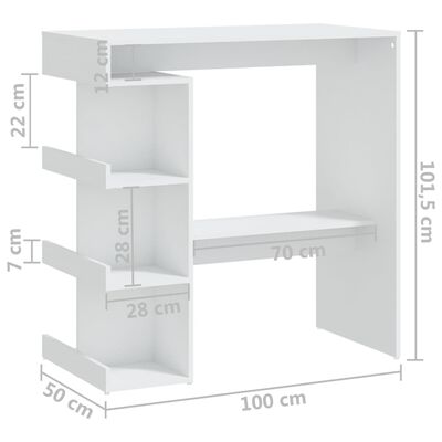 vidaXL fehér forgácslap bárasztal tárolópolccal 100 x 50 x 101,5 cm