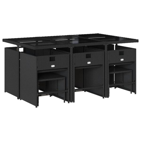 vidaXL 11 r&eacute;szes fekete polyrattan kerti &eacute;tkezőgarnit&uacute;ra p&aacute;rn&aacute;kkal