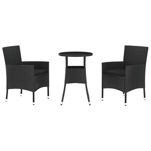 vidaXL 3 r&eacute;szes fekete polyrattan kerti bisztr&oacute;garnit&uacute;ra p&aacute;rn&aacute;kkal