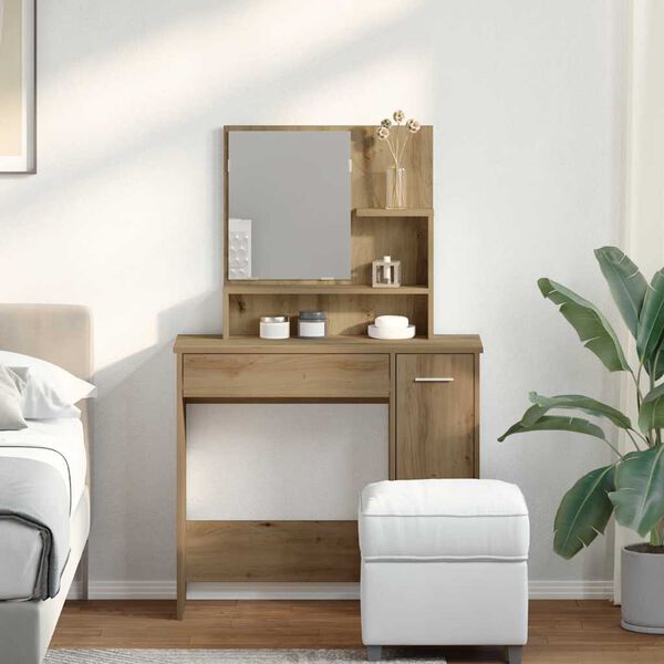 vidaXL kézműves tölgy színű fésülködőasztal tükörrel 86,5x35x136 cm