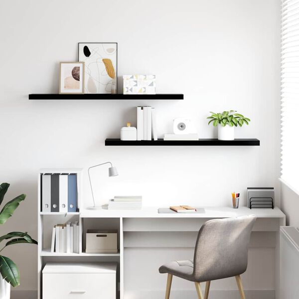 vidaXL 2 db magasf&eacute;nyű fekete MDF lebegő fali polc 120 x 23,5 x 3,8 cm