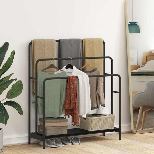 vidaXL Ruhasz&aacute;r&iacute;t&oacute; polcokkal Fekete t&ouml;lgy 90 x 30 x 100,5 cm Faanyag