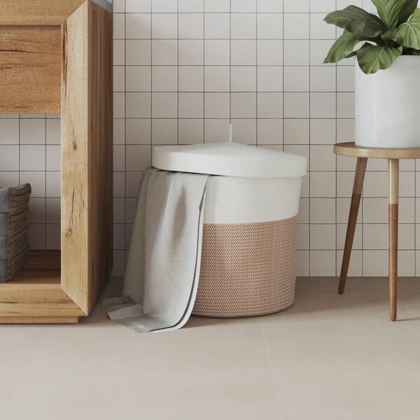 vidaXL barna és fehér pamut tárolókosár fedéllel Ø40 x 35 cm