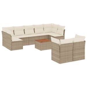 vidaXL 10 r&eacute;szes b&eacute;zs polyrattan kerti &uuml;lőgarnit&uacute;ra p&aacute;rn&aacute;val