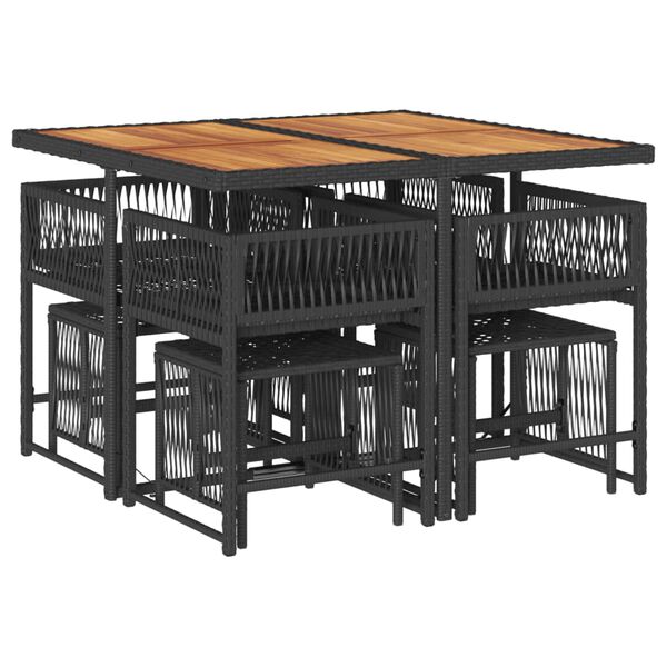 vidaXL 9 r&eacute;szes fekete polyrattan kerti &eacute;tkezőgarnit&uacute;ra p&aacute;rn&aacute;kkal