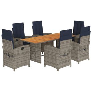 vidaXL 7 r&eacute;szes b&eacute;zs polyrattan kerti &eacute;tkezőgarnit&uacute;ra p&aacute;rn&aacute;kkal