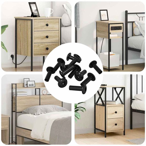 vidaXL K&ouml;penyes Any&aacute;k 12 pcs Fekete M4 x 14,5 mm F&eacute;m