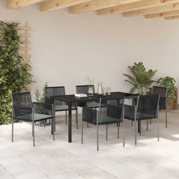 vidaXL Kert &eacute;tkező szett 7 pcs Fekete PE Rattan