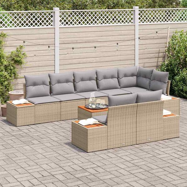 vidaXL Kerti Kanap&eacute; Szett 8 pcs Beige &eacute;s Vil&aacute;gossz&uuml;rke Polyrattan