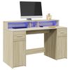 vidaXL sonoma t&ouml;lgy sz&iacute;nű szerelt fa &iacute;r&oacute;asztal LED-ekkel 140x55x91 cm
