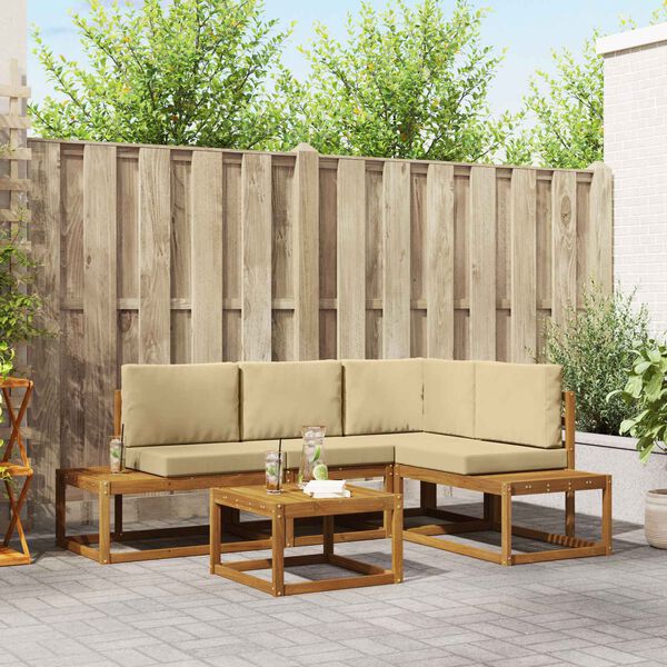 vidaXL K&uuml;lt&eacute;ri kanap&eacute; szett p&aacute;rn&aacute;val 5 Darab Term&eacute;szetes &eacute;s b&eacute;zs