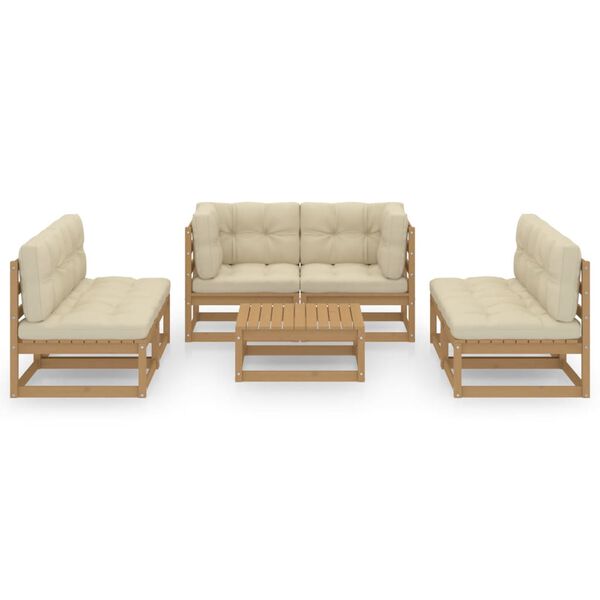 vidaXL 7 r&eacute;szes t&ouml;m&ouml;r fenyőfa kerti &uuml;lőgarnit&uacute;ra p&aacute;rn&aacute;val