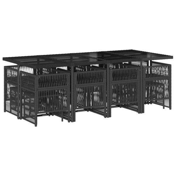 vidaXL 13 r&eacute;szes fekete polyrattan kerti &uuml;lőgarnit&uacute;ra p&aacute;rn&aacute;kkal