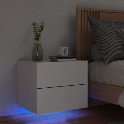 vidaXL fehér falra szerelhető éjjeliszekrény LED-világítással